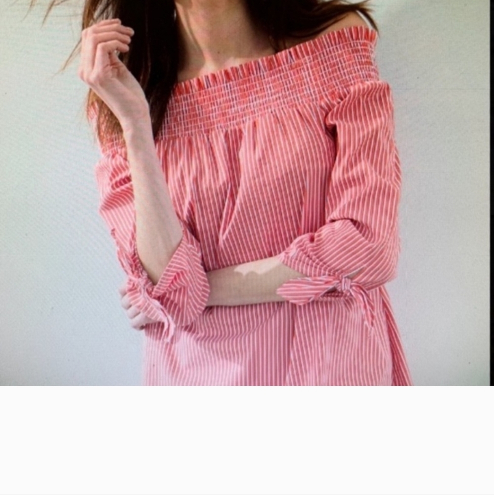 Chico's Red Smocked Blouse with Relaxed Fit